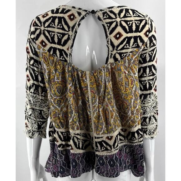 Freeway Top Size Size Medium Black Yellow Floral Boho Embroidered Blouse Womens - Picture 4 of 7